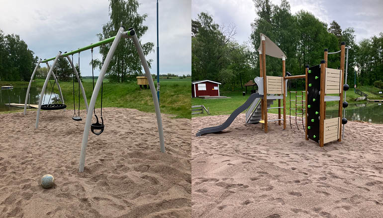 En gunga och en rutschkana.