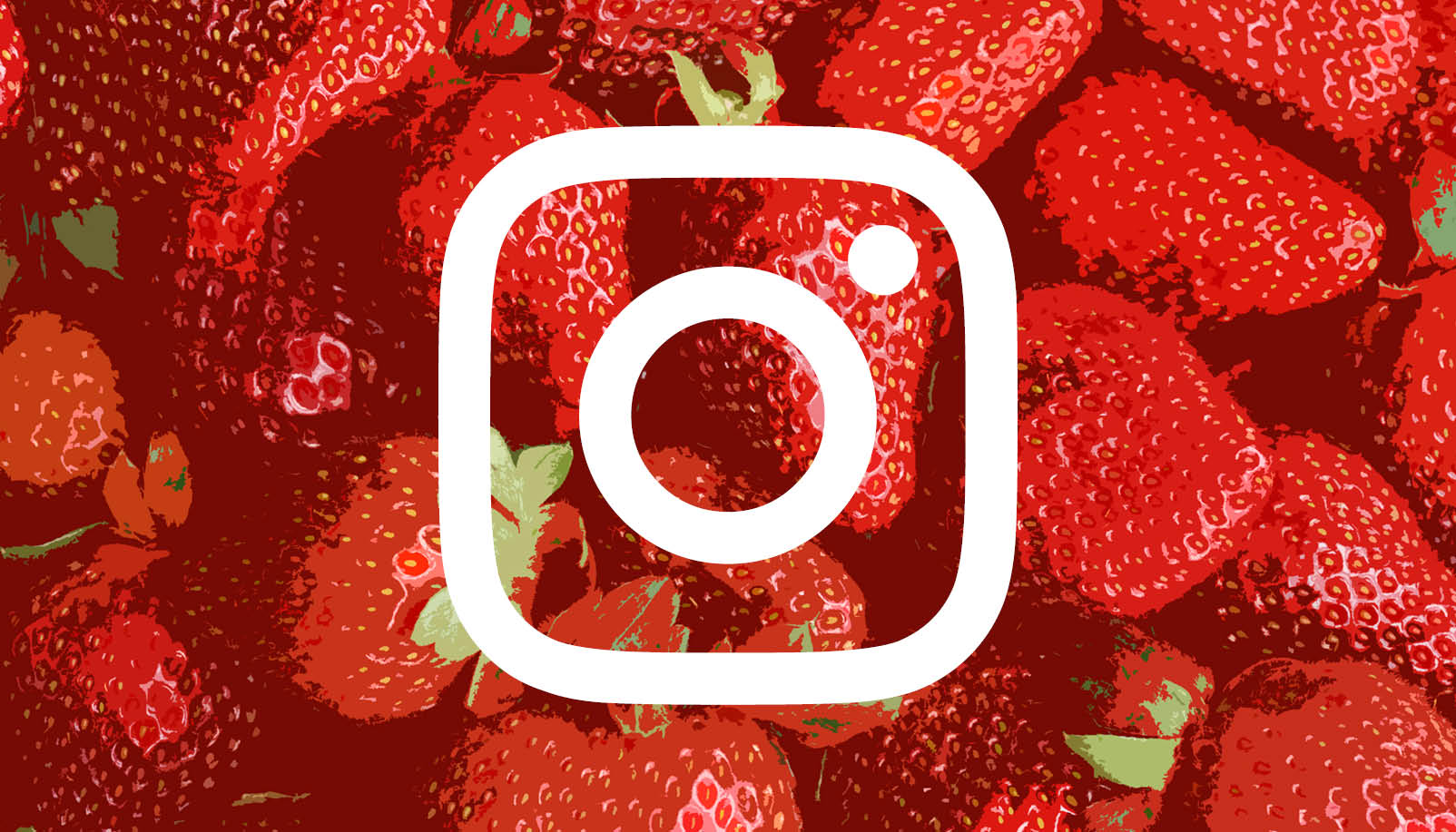 Bakgrund röda illustrerade jordgubbar med vit Instagram-logga på.